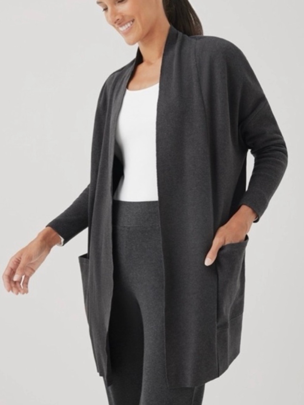 Pact Organic Cotton Airplane Cardigan Sweater Grey Open Front Sweater XS/S